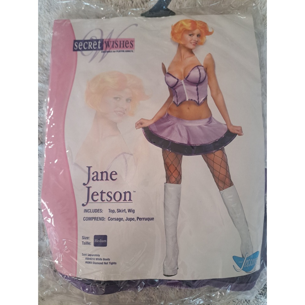 Secret Wishes Jane Jetson Halloween Costume Purple Top Skirt Wig size Medium NEW